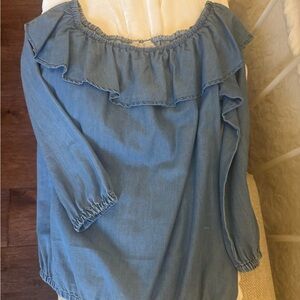 Michael Kors Denim look Blue Ruffle Blouse